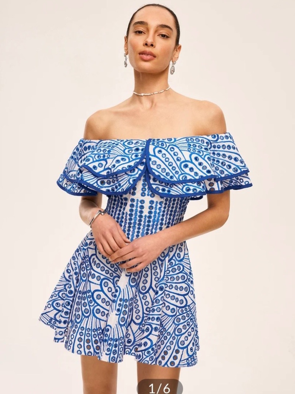 Brand new Dalia MacPhee off the shoulder Ruffled Mini Dress XL eyelet broderie